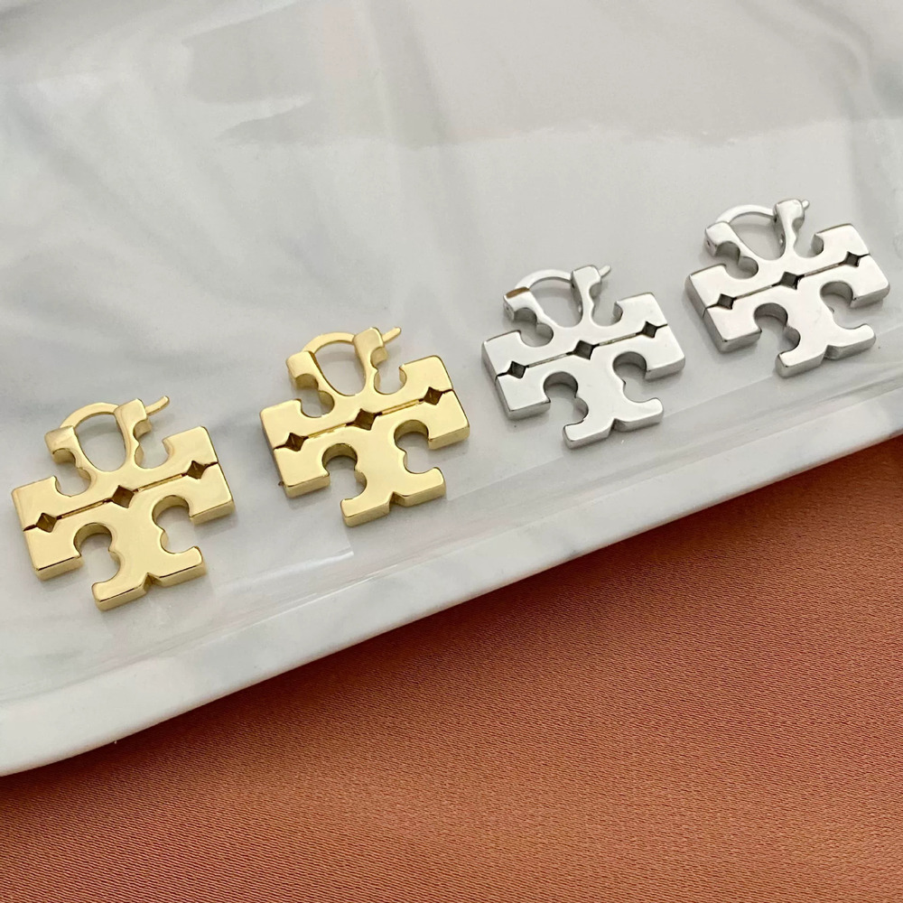 Tory Burch Polished Inlaid Letter Earrings Metal